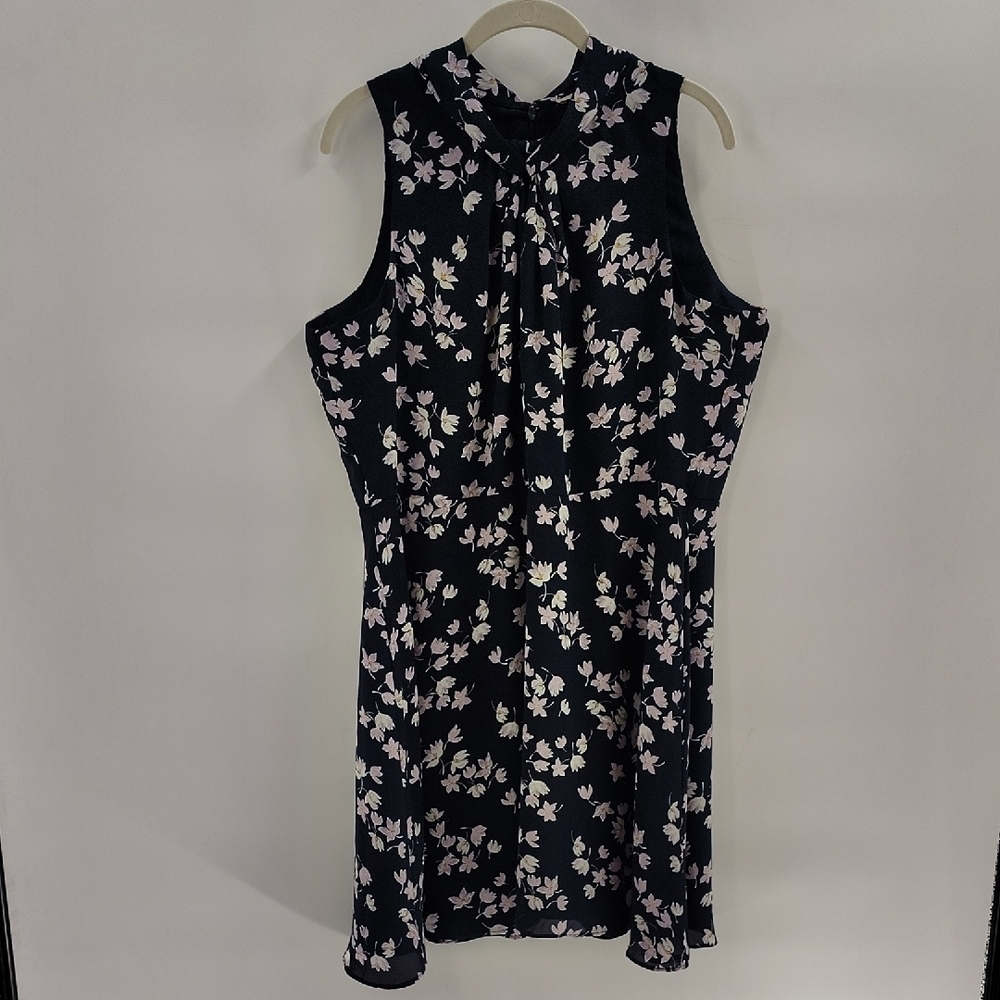 LOFT Sleeveless Shift Dress Size 16 Navy Blue Purple Floral Print